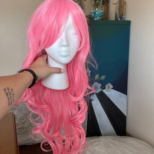 NEW Pink Curly Wavy Wig Bubble Gum Girly Cosplay Costume